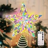 Qmioti Decoración de estrella para árbol de Navidad, 40 luces LED de colores, decoración de árbol de estrella iluminada con control remoto, 8 modos de iluminación para decoración interior del hogar,