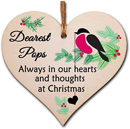 The Plum Penguin Personalised Handmade Wooden Christmas Hanging Heart Plaque Gift Always in our hearts and thoughts at Xmas lost loved ones tree decoration rememberance sentimental present