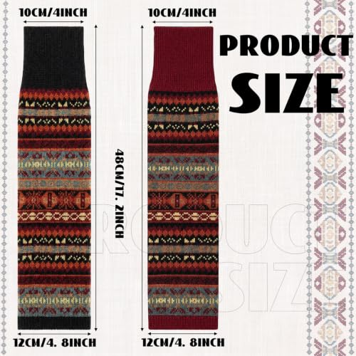 Image of SATINIOR 2 Pairs Bohemian Leg Warmers for Women Wool Blend Knit Knee High Boot Cuffs Long Winter Warm Thermal Socks (Black,Burgundy)