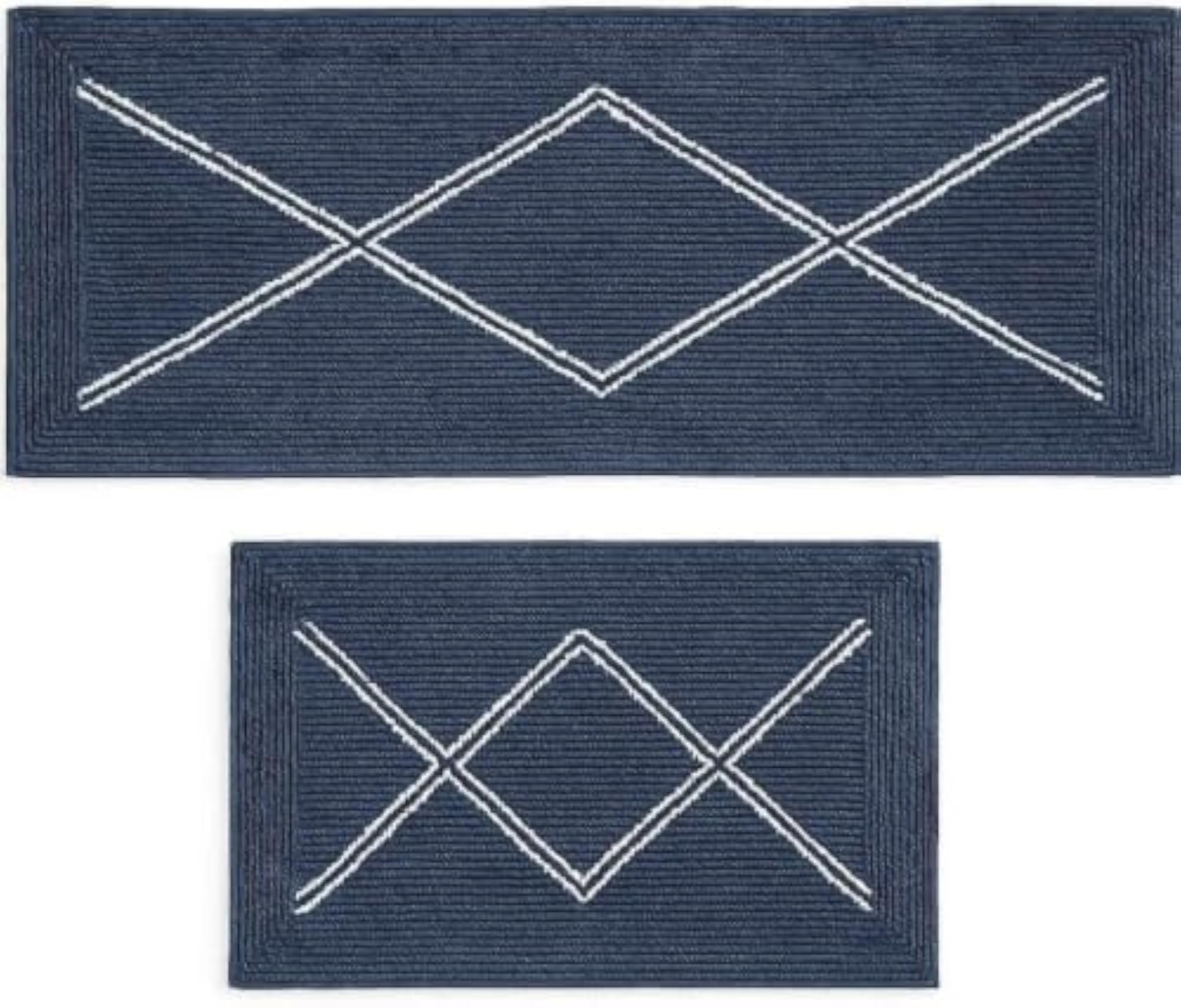 Navy Blue Diamond Pattern Bathroom Mat Set