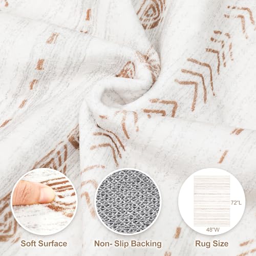 Nakagishi Area Rug Living Room Rugs: 4x6 Soft Machine Washable Boho Neutral Farmhouse Stain Resistant Moroccan Indoor Floor Carpet for Bedroom Nursery Kids Entryway Kitchen Entry Bedside Home- Brown