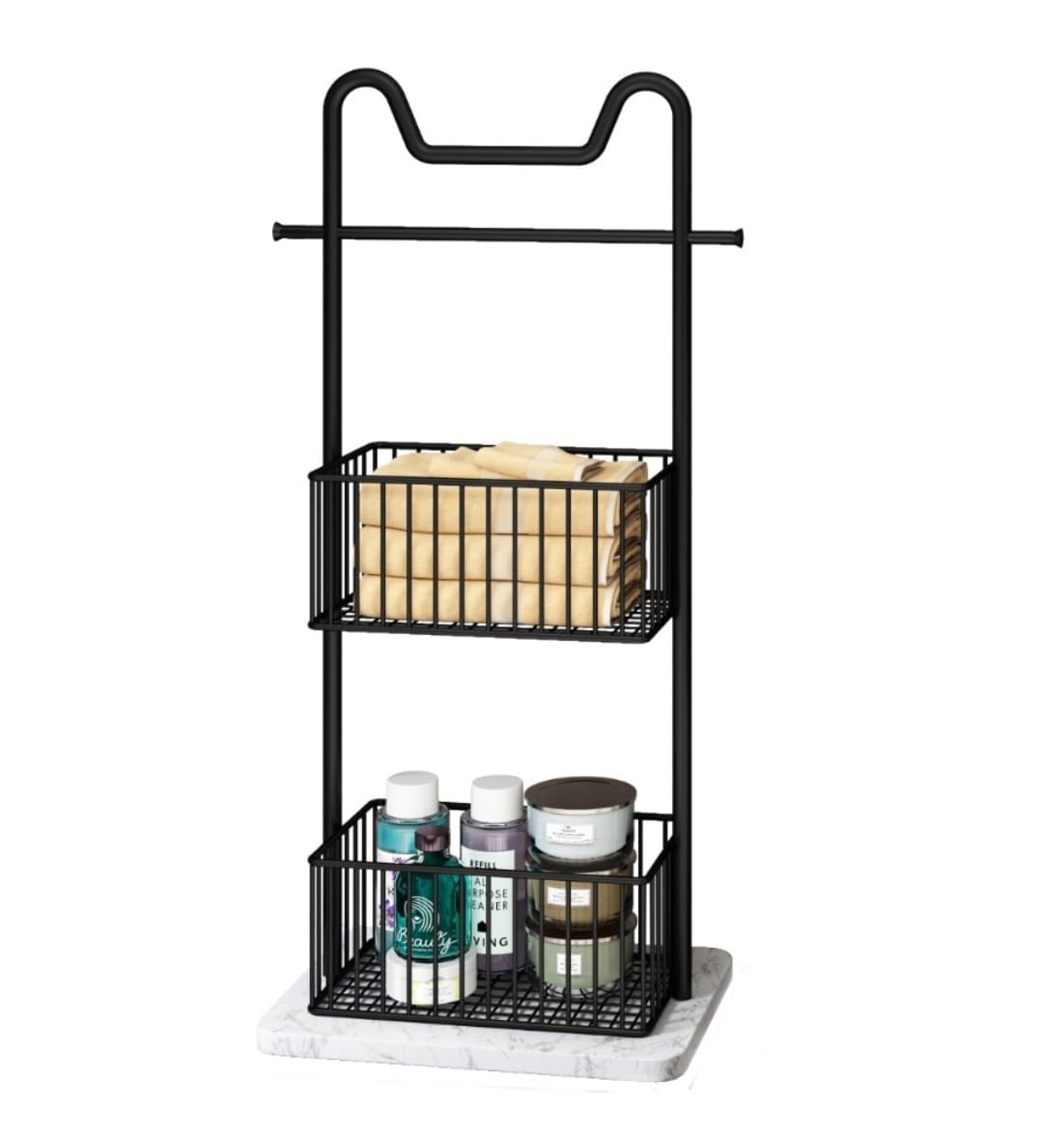 Dkrahrjj 2 Tier Towel Rack, Towel Holder Stand, For Bedroom And Laundry Room, Metal Towel Stand With Shelf, Standing Towel Rail Stand/2 Tier/Black