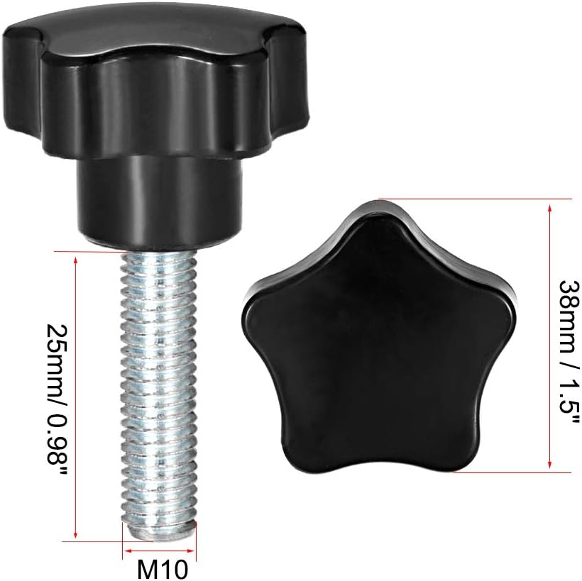 uxcell 6 Pcs Star Knobs Grips M10 x 25mm Male Thread Steel Zinc Stud Replacement PP