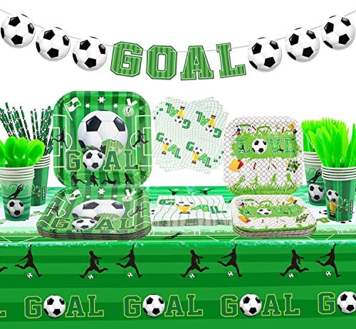 Soccer Party Decorations - Including Soccer Element Banner, Plates, Napkins, Cups, Tableware, Tablecloth, Soccer Birthday Supplies For Kids And Soccer Fans - Serves 20 #TOP16