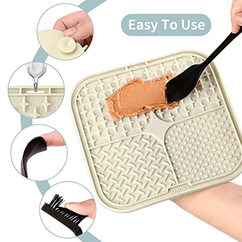 Coomazy Lick Mat For Dog And Cat, Slow Feeder & Non-Slip Design, Boredom And Anxiety Reducer, Suitable For Food, Treats, Yogurt, Peanut Butter And Liver Paste, Bpa-Free, Non-Toxic, Grey+ Beige #TOP2