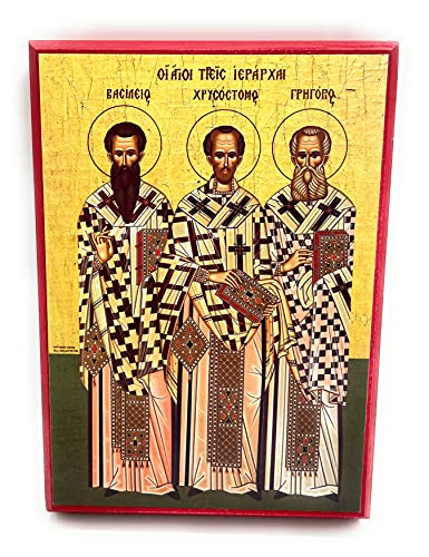 Greek Orthodox Icon Three Hierarchs with St John Chrysostom, St Gregory Theologian, St Basil