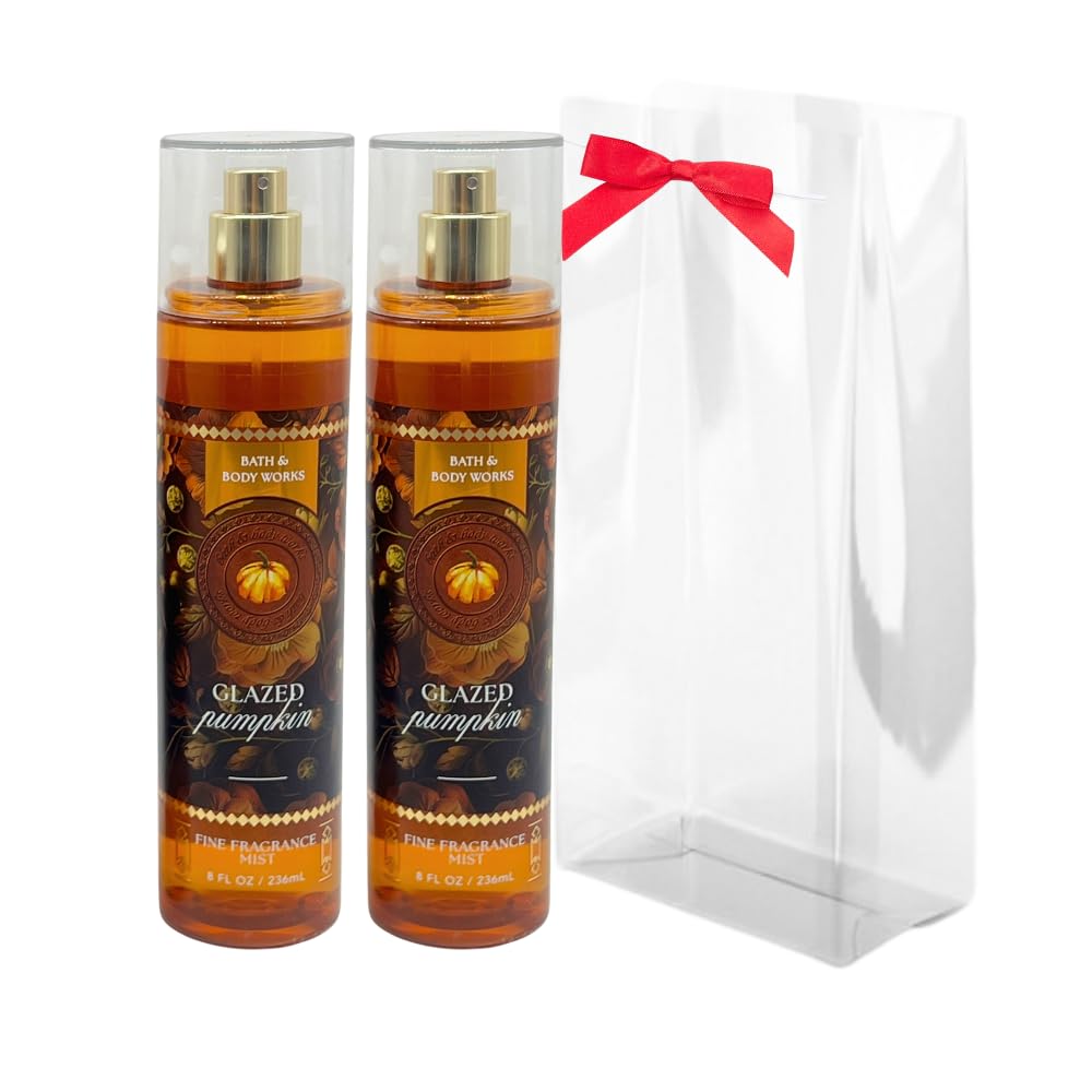 Bath & Body Works GLAZED PUMPKIN Fine Fragrance Mist 2-Pack Gift Set with Red Bow for Holidays – 8 fl oz Each – 2025 Fall Collection