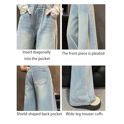 Youth Girls Cute Wide Leg Jeans Elastic High Waisted Straight Washed Denim Pants Baggy Trendy Trousers for Teen Girls3