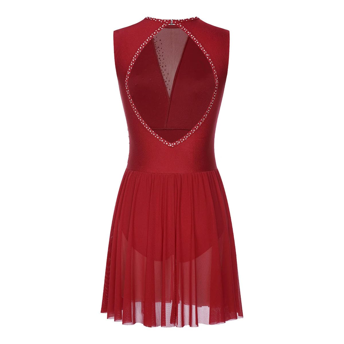 Vestido de patinaje artístico para mujer, moderno, lírico, ballet, danza, sin mangas, para gimnasia, rendimiento