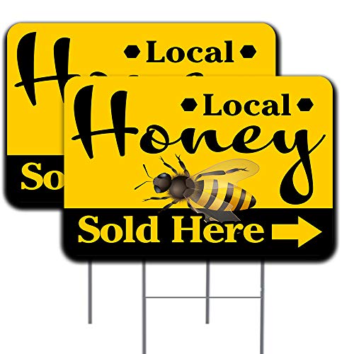 2 Pack Local Honey (Arrow) Yard Sign 16  x 24  - Double-Sided Print, with Metal Stakes Made in The USA 841098175931