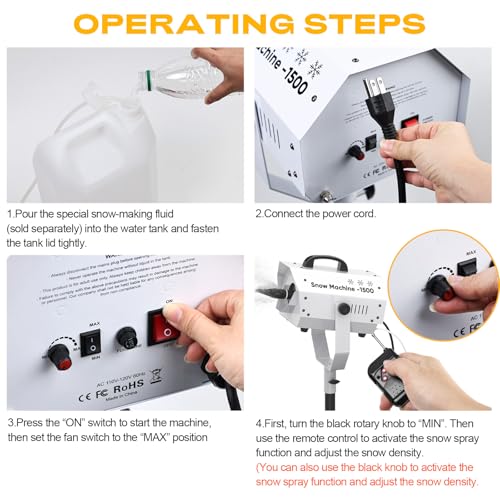 Image of Snow Machine for Party, 1500W Outdoor Snow Maker With LED Remote Control