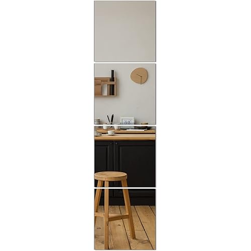 Wall Mirror Full Length (Glass, 10''x10''x 4PCS), Large Full Body Mirror Tiles for Door, Bedroom, Home Gym