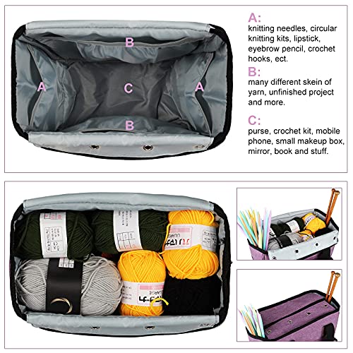 Coopay Yarn Bag Knitting Tote Bag, Portable Yarn Tote Organizer Sewing Basket For Crochet Hook Set, Knitting Needles, Crocheting Project, Skein And Sewing Supplies - No Accessories(Elegant Purple) #TOP4