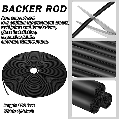 Image of Frienda Backer Rod Foam Rubber Caulk Saver Concrete Expansion Joint Filler Weather Strip Seal for Gaps and Joints (Black,1 /2 Inch x 100 ft)