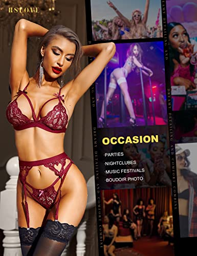 Rslove Women Lingerie Set Plus Size Lingerie For Women Lace Teddy Strap Babydoll Bodysuit With Garter Belts Wine Red Xxl #TOP2