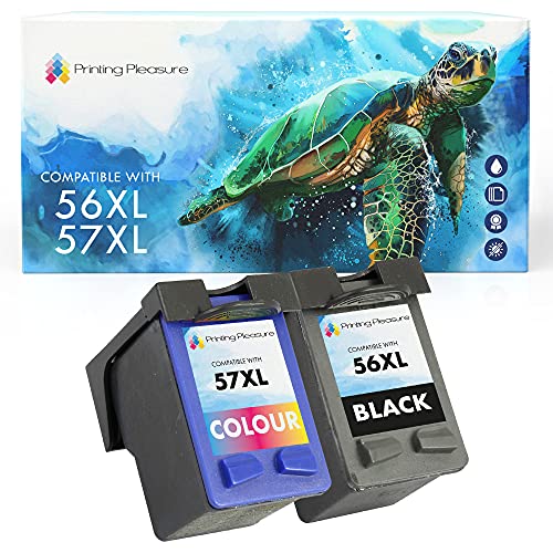 Printing Pleasure 2 Compatibles HP 56 & HP 57 Cartuchos de Tinta para Officejet 5610 4212 4215 PSC 1215 1210 1315 Photosmart 7260 7350 7450 7760 7960 C4180 C4280 C5280   Negro/Color, Alta Capacidad