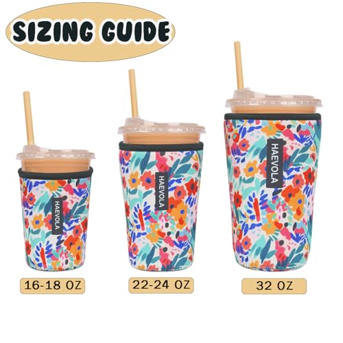 Image of Reusable Insulated Neoprene Iced Coffee Cup Sleeve, Durable Drink Sleeve for Cold Beverages, Beverage Holder for Iced Coffee, Bloom Burst