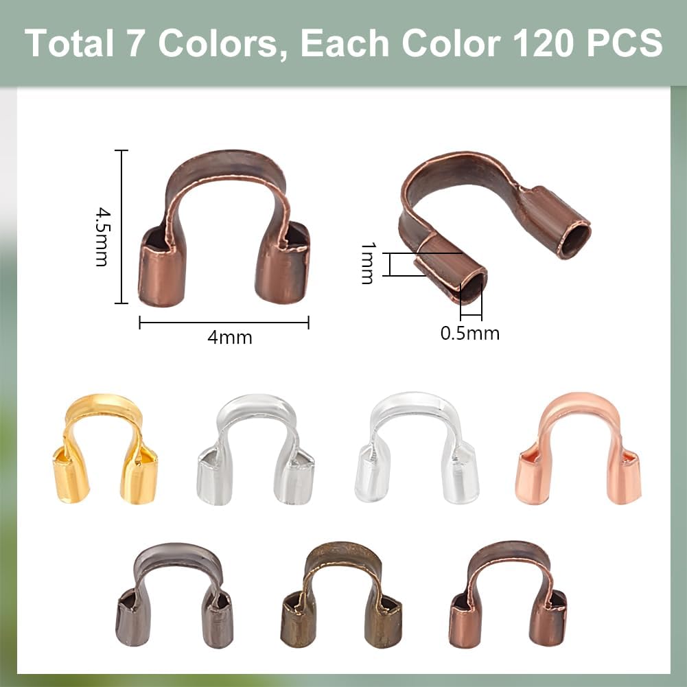 PH PandaHall 840Pcs 7 Color Brass Wire Guardians Wire Cable Protector U Shape Wire Guard Loops Thread Protector Loop Wire Protectors for Earring Bracelet Necklace Pendant DIY Jewelry Making