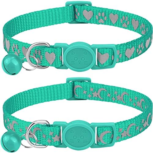 Joytale 2 Pack Reflective Cat Collar,Quick Release Kitten Collar with Bell,Safety Cat Collars Adjustable 23-33 cm,Navy Blue