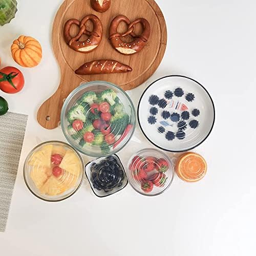 CUQOO Silicone Stretch Food Covers in 6 Pack  Reusable BPA-free Silicone Stretch Lids | Airtight & Leakproof Food Storage Covers | Dishwasher & Microwave Safe Kitchen Gadgets | Adjustable Dish Lid