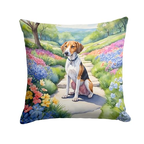 Caroline's Treasures American Foxhound Spring Garden Throw Pillow Machine Washable, Indoor Outdoor Decorative Pillow for Couch, Bed or Patio, 14Hx14W