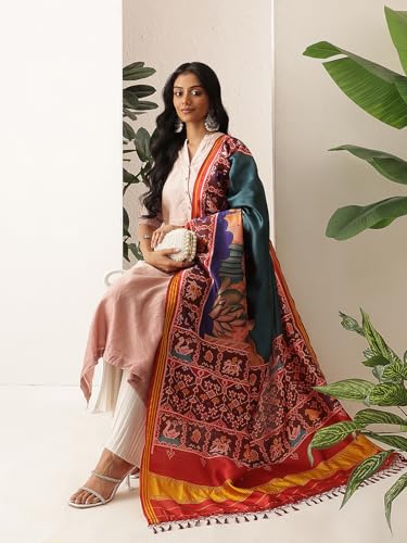 Image of Kalamkari Patola Dupatta Digital Printed With Handmade Tassels