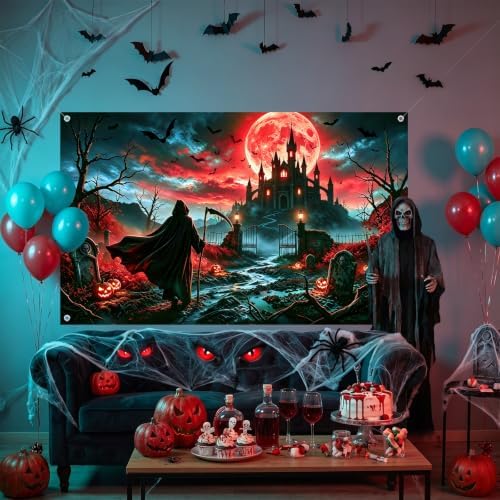 Mocsicka Grim Reaper Full Moon Scary Halloween Backdrop Banner 6x3.6ft — 사진 2