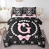 PEPNGKM Kinderbettdecke Set Rosa Schleife Personalisierter Brief Schmetterlingsknoten, Prinzessinnen Bettdecke, Initialbuchstabe G, Schlafzimmer-Dekor (A, 200 * 200cm +2x80*80cm)