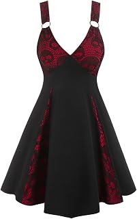 DRESSFO Women's 2025 Fall Casual Dress Sleeveless V Neck Gothic Dress Tiered A Line Flowy Wrap Dress
