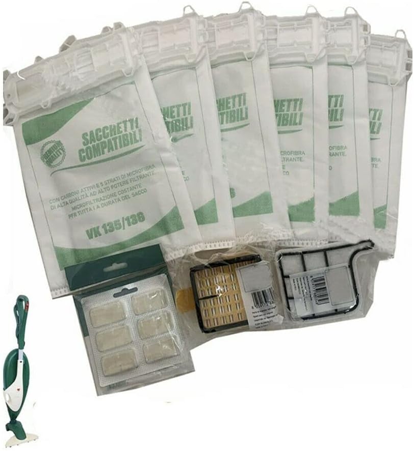 Kit Sacchetti E Filtri Per Folletto Vorwerk VK135/136 - 12 Sacchi, 12 Profumini, 2 Filtri Griglia, 2 HEPA - Foto 6