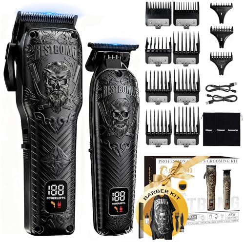 Image of BESTBOMG Professional Cordless Mens Hair Clippers & Beard Trimmer Kits & Sets,Metal Hair Clippers Cutting Grooming Kit with Long Battery Life for Family Barber Use (Black)