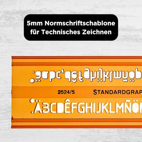 5mm Schriftschablone - Normschriftschablone 5mm - Schriftschablone Technisches Zeichnen - Schrift Schablone 5 mm - Isonorm Gerade Mittelschrift Schablone