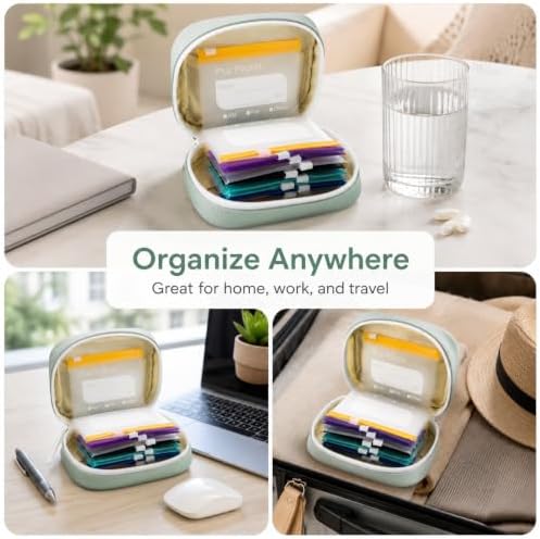 Waterproof Pill Organizer Binder with 14 Color-Coded Pouches, Travel Pill Organizer Pouch Set (Purple) — 사진 7