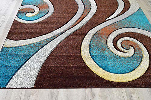 Premium 3D Effect Hand Carved Modern Abstract 5X7 Colorful Luxury Rug For Bedroom, Living Room, Dining Room Contemporary Carpet 327 Brown Turquoise #TOP4
