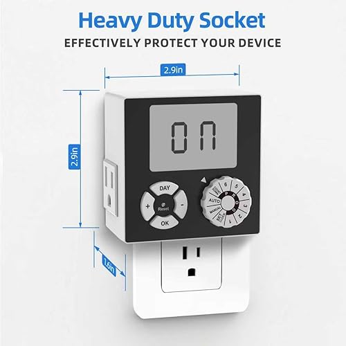 Miniatura 2 de TiFFCOFiO Temporizador de Enchufe Mecánico para Interiores, Temporizadores de 3 Clavijas para Tomas Eléctricas, Temporizador de Luz Enchufable