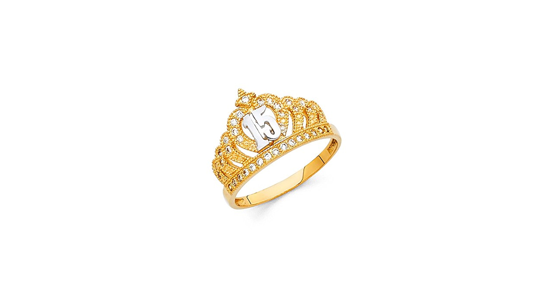 Amazon.com: 14k Yellow Gold Crown 15 Quinceanera Ring