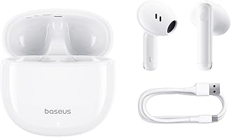 Baseus Bowie E13 TWS Earbuds Bluetooth 5.3 Wireless Earphones, 30H Playtime, 12mm Drivers, 0.06s Low Latency, Fast Charging, App Control, Custom EQ, Touch Controls, for Gaming, Music, Calls – White