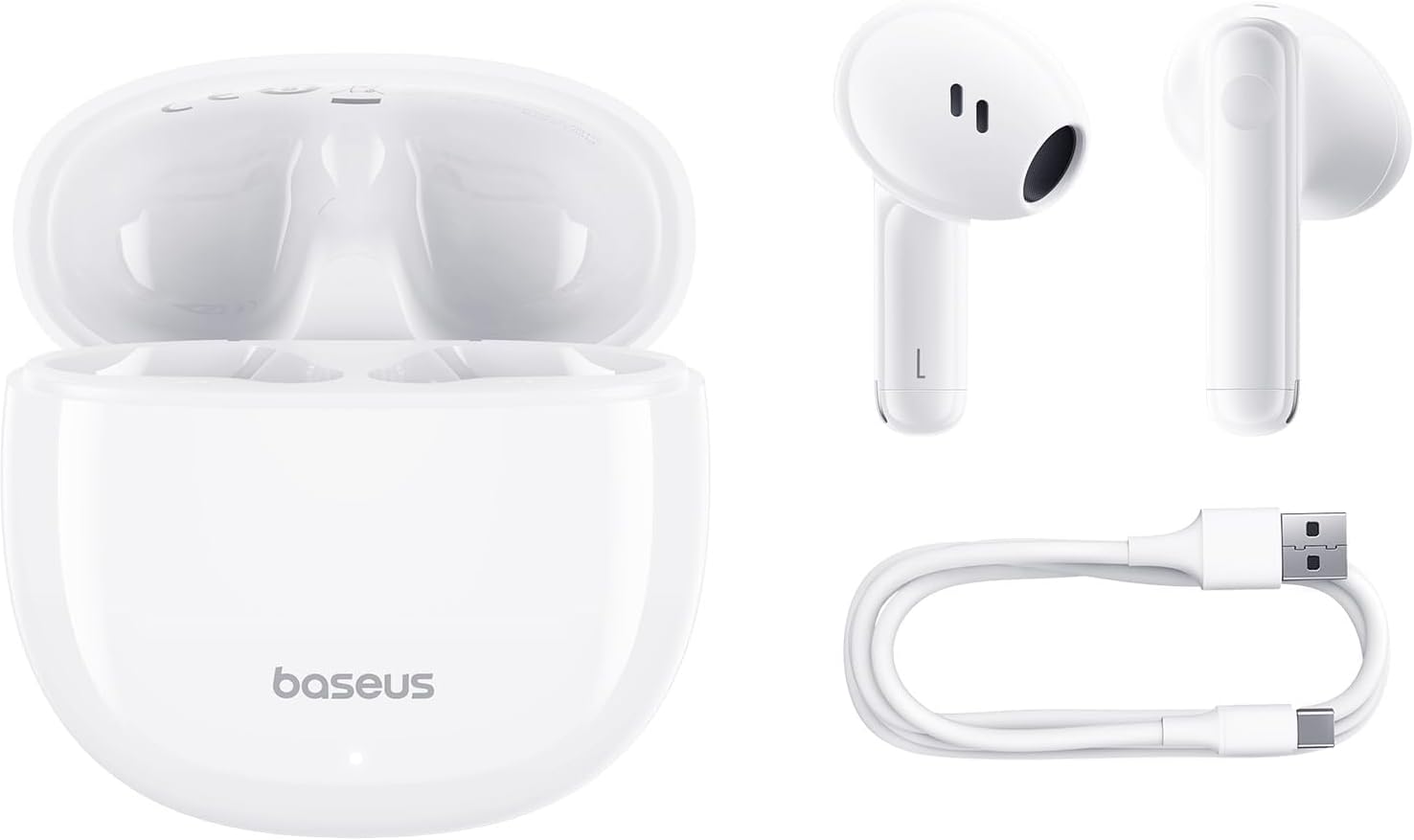 Baseus Bowie E13 TWS Earbuds Bluetooth 5.3 Wireless Earphones, 30H Playtime, 12mm Drivers, 0.06s Low Latency, Fast Charging, App Control, Custom EQ, Touch Controls, for Gaming, Music, Calls – White