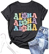 AMWIPE Hawaiian Shirts Women Hawaii Graphic Tees Summer Vacation Hawaiian Tshirt Vintage Hawaii T...