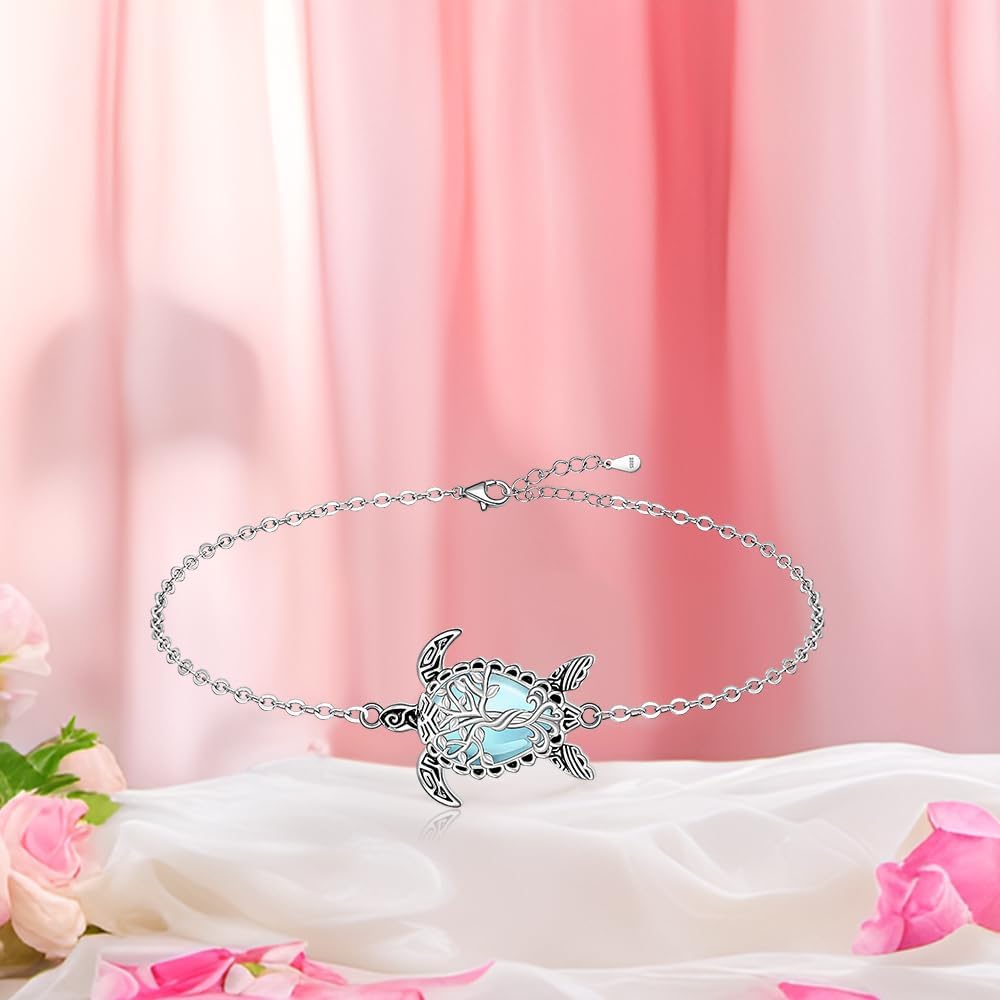 Fenthring Sea Turtle Anklet Turtle Ankle Bracelets for Women Tree of Life Summer Turtle Anklets Sterling Silver 925 Beach Ocean Theme - Image 7