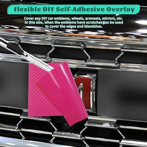 Image of Compatible with Carbon Fiber Bowtie Emblem Wrap Kit GMC Logo Overlay Vinyl Wrap with Squeegee and Cutter (9PCS Pink)