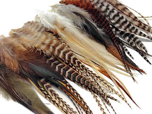 50 Pieces - Natural Tone Thick Short Whiting Farm Rooster Hair Extension Wholesale Feathers (Bulk) Craft Supply | Moonlight Feather #TOP22