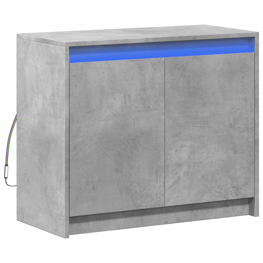 vidaXL Buffet avec LED Gris béton 72x34x61 cm Bois d'ingénierie, Meuble de Rangement, Meuble de Rangement Cuisine, Meuble de Rangement de Salon