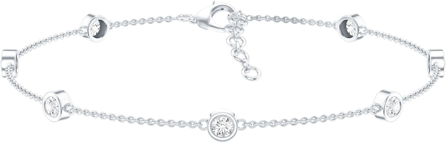 Certified Bezel Set Chain Bracelet in Silver, Womens Stackable Bracelet - Gift For Special Occasions