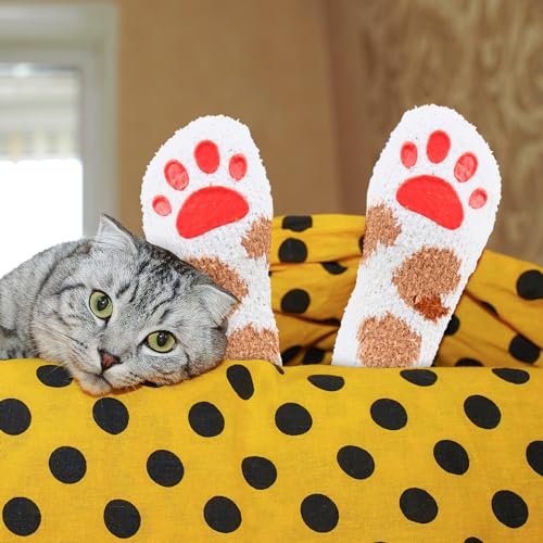 Image of Benefeet Sox Women Fuzzy Socks Funny Cat Gifts Cozy Soft Fluffy Winter Warm Sleeping Cute Animal Slipper Socks for Cat Lover