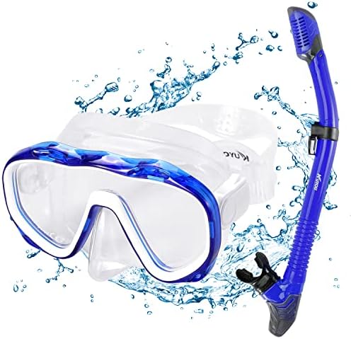 KUYOU Premium Snorkel Set, Adult Snorkeling Diving Mask Tempered Glass Silicone Swimming Goggles Mask Dry Snorkel Set