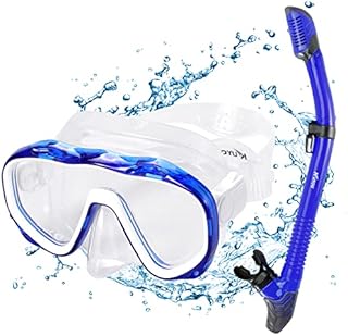 KUYOU Premium Snorkel Set, Adult Snorkeling Diving Mask Tempered Glass Silicone Swimming Goggles Mask Dry Snorkel Set