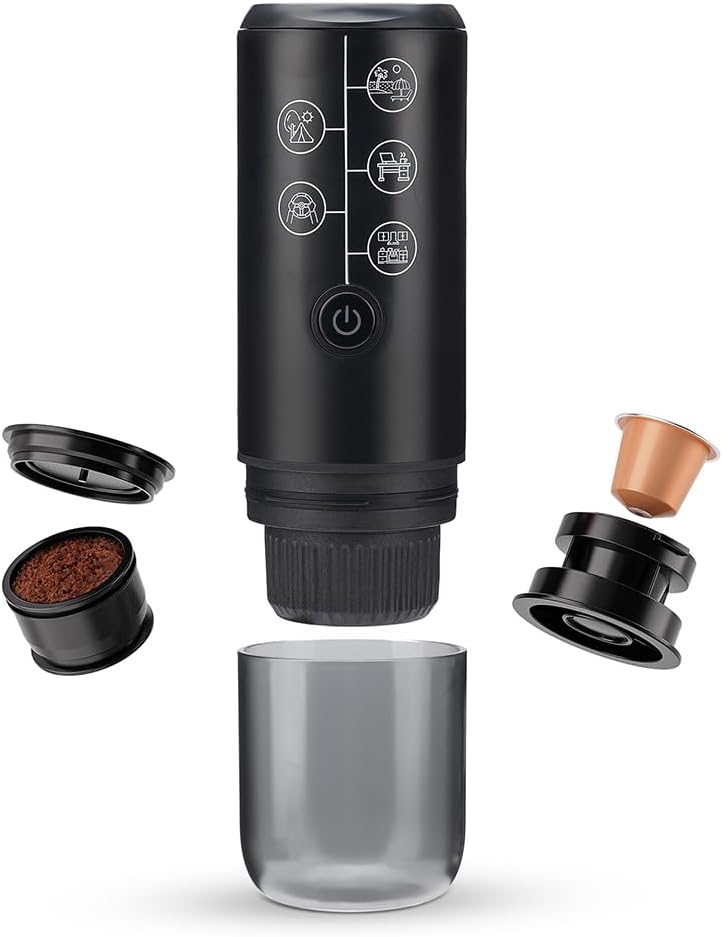 Portable Espresso Machine, 17 Bar Mini Coffee Maker Travel Coffee Maker for Camping Compatible with Nes Series Capsules and Ground Coffee Electric Espresso Maker (A-White)