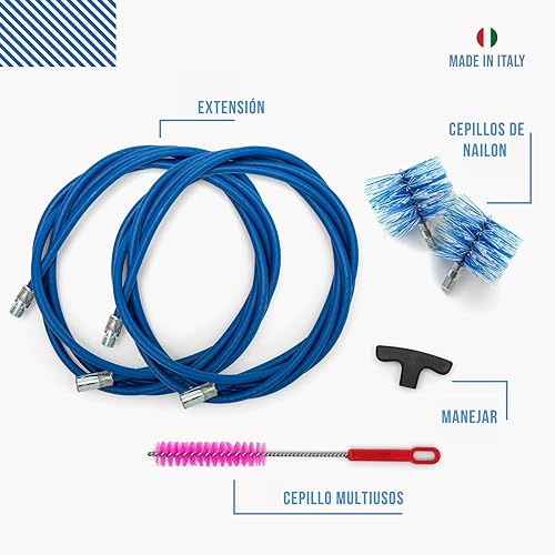 Miniatura 2 de Baretto Kit De Limpieza Estufa De Pellets Conducto De Humos Ø 80 100 Mm Longitud 6 M 2 Cepillos Deshollinadores De Nylon Conector M12