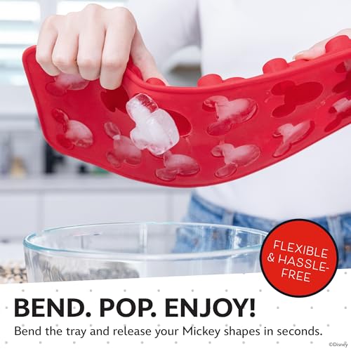 Image of Disney Mickey Silicone Ice Cube Tray, 2-Pack 5 inchx12.5 inch, BPA-Free | Flexible design pops character-shaped cubes out easily, dishwasher safe, doubles for chocolate and gummies, makes 24 molds